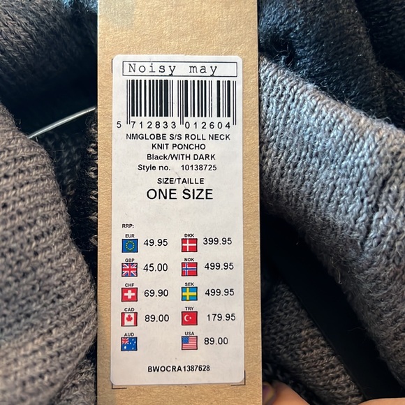 Noisy May O/S Edgy, Light, Asymmetrical Poncho with Silver Clip Detail - Picture 6 of 6